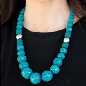 Teal blue Panama necklace and earrings 108b